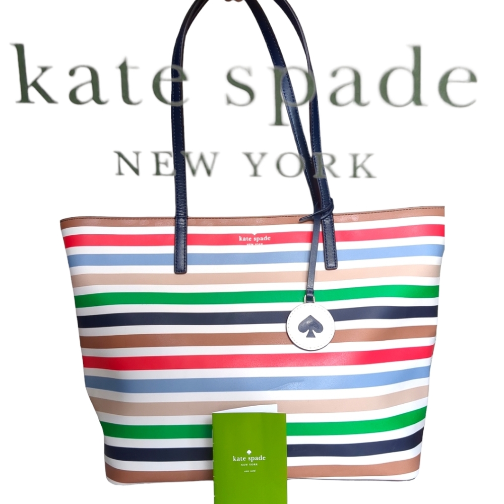 KATE SPADE NEW YORK Leather Multicolor Striped Tote Bag
